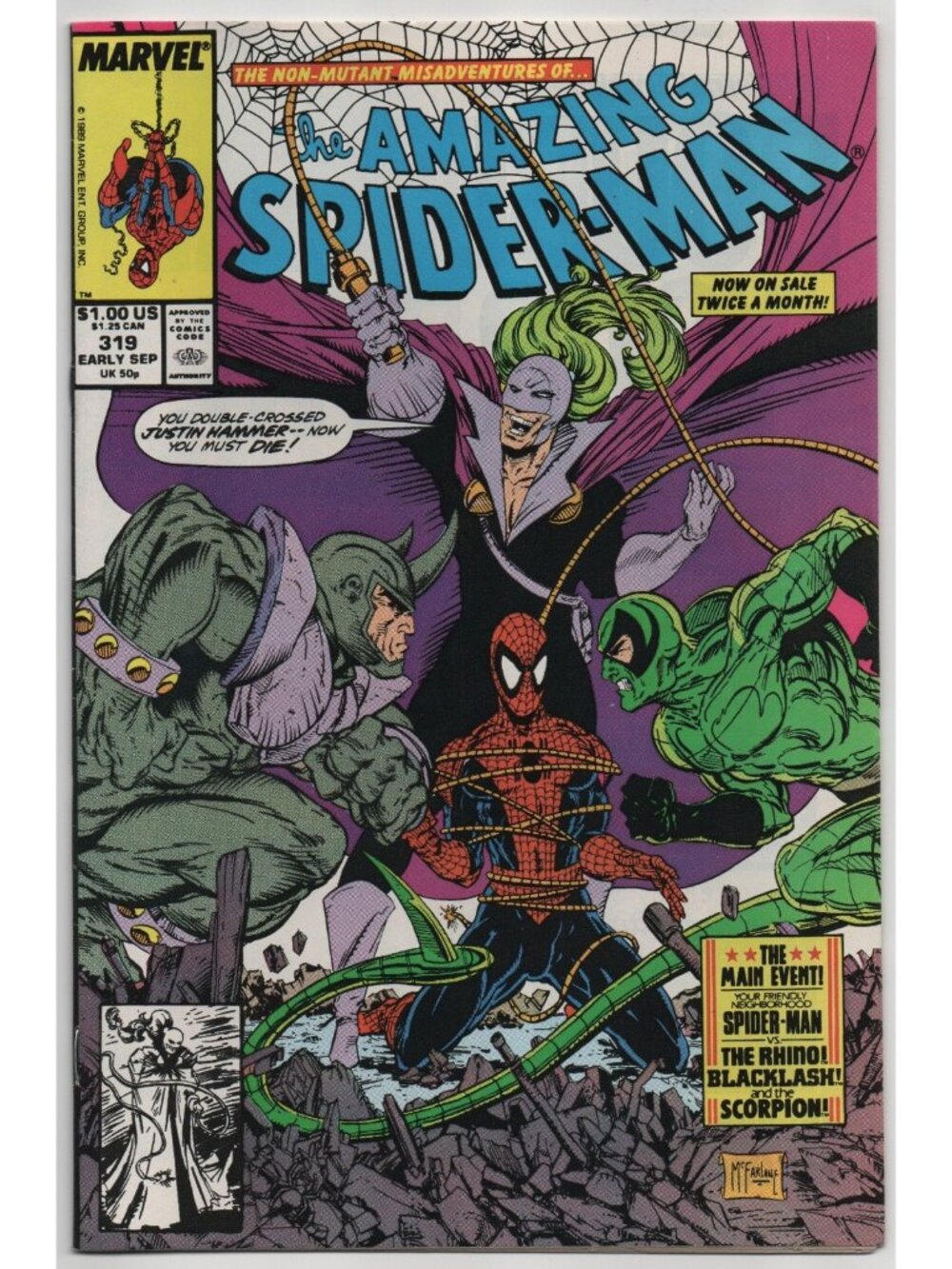 Amazing Spider-Man 319 Marvel Comics 1989 VF- 7.5 McFarlane Scorpion Rhino